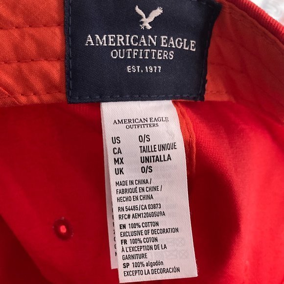 American Eagle Outfitters Men's Red Embroidered Lazy Cat Adjustable Dad Hat‎ Cap - Picture 4 of 4